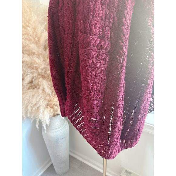 Anthro Angel of the North Burgundy Curved Cables Poncho Sweater XS Dolman Sleeve - Picture 10 of 10